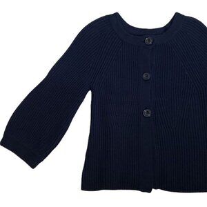 H&M Navy Blue Ribbed Knit Button-Up Cardigan Sweater For Women